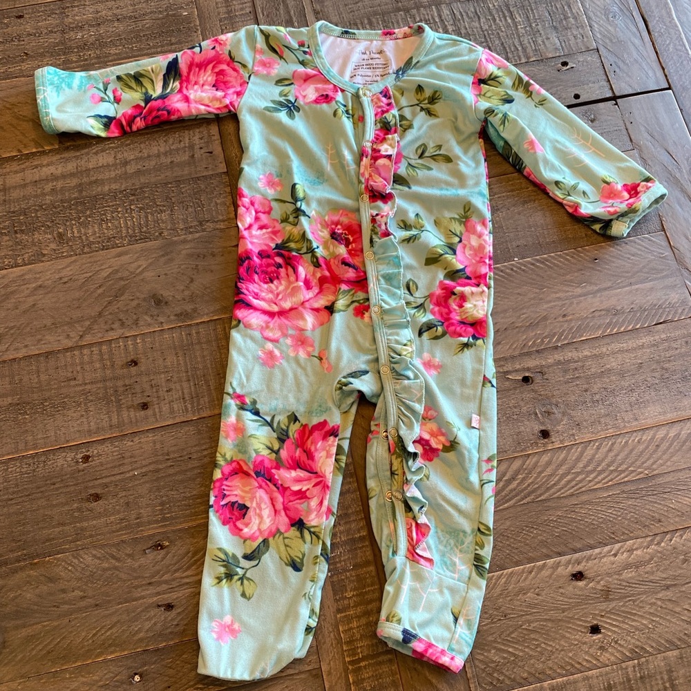 Posh Peanut Romper 18-24 Months Aqua Floral GUC